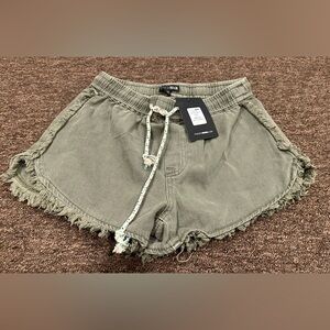 NWT! Fashion Nova XS Olive Athletic Shorts Frayed Hem